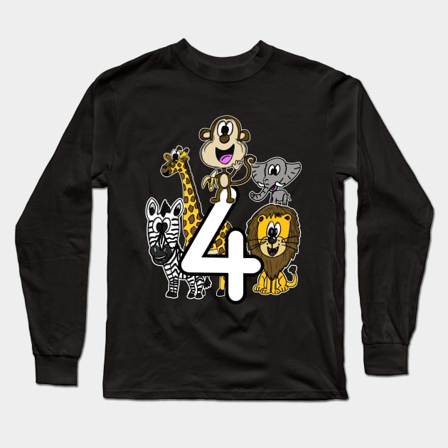 Safari Zoo Animals 4 Year Old 4th Birthday Long Sleeve T-Shirt by doodlerob